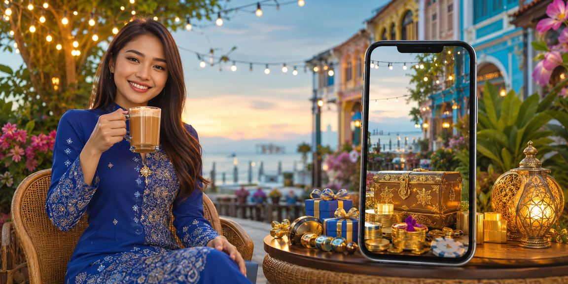 Pemain wanita Malaysia di Penang menggunakan kasino mudah alih reno15 dalam baju kurung